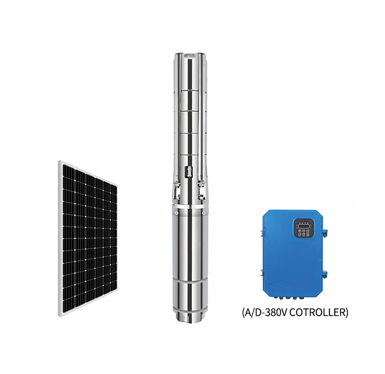 6 "Pompe solaire ACDC en acier inoxydable (4 kW ~ 22 kW) pompe solaire hybride haute capacité pour alimentation en eau à grande échelle